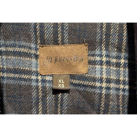 ST JOHNS BAY Men's XL Canvas Tan Flannel Lined Barn Chore Coat Leather Collar - Picture 15 of 15